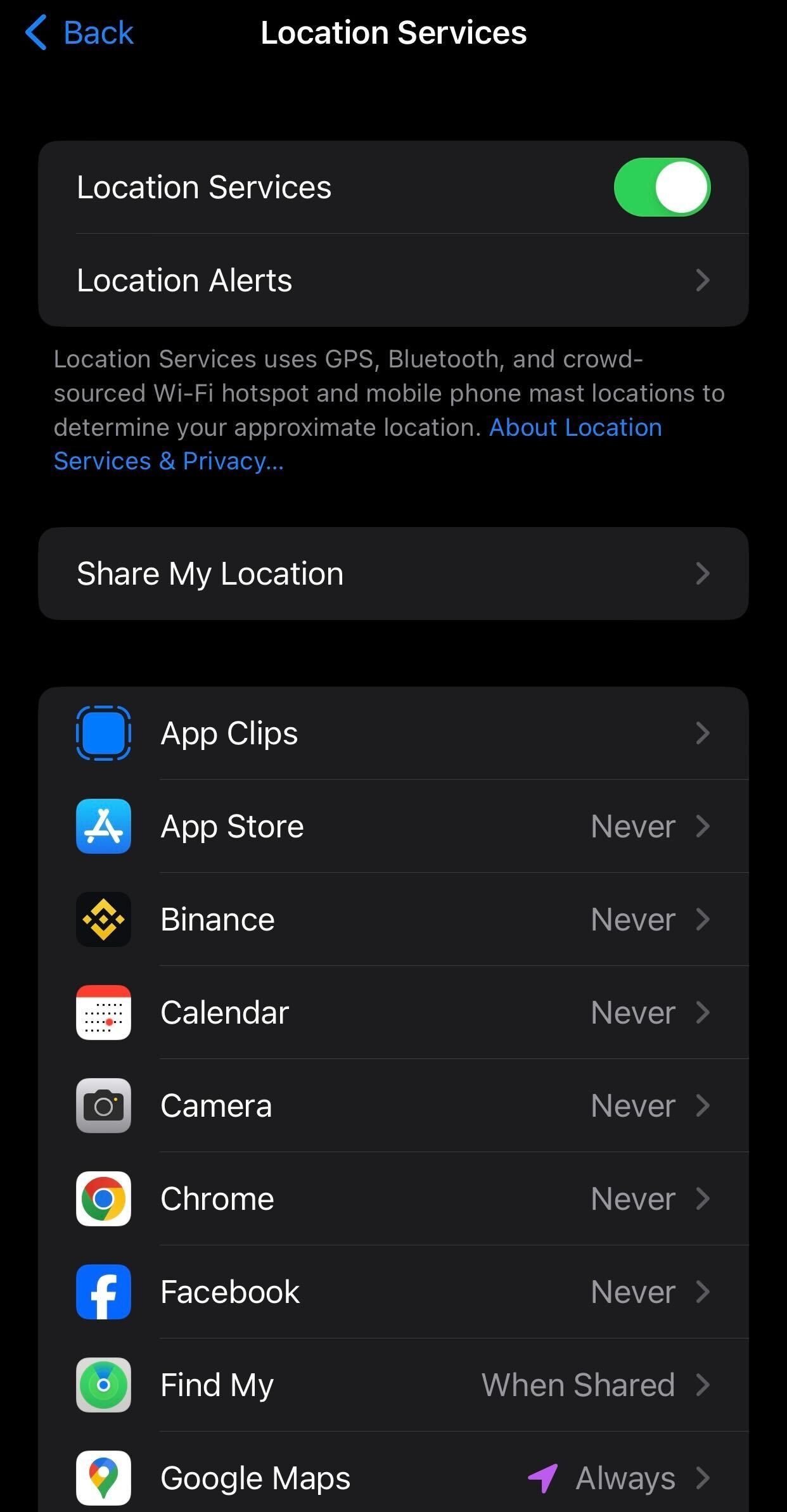 Activer les services de localisation sur iPhone.