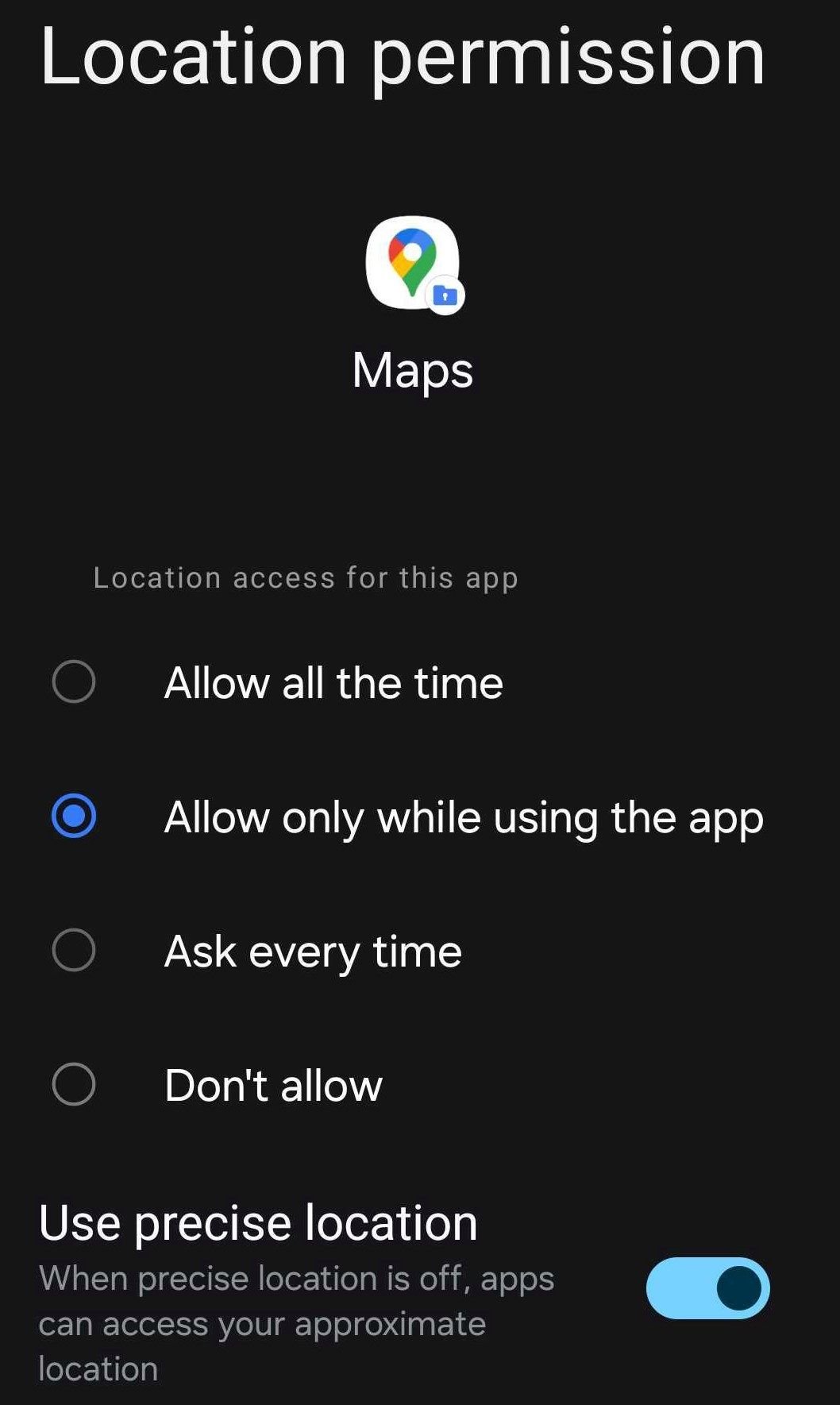 Modification de l'autorisation de localisation de l'application Google Maps.