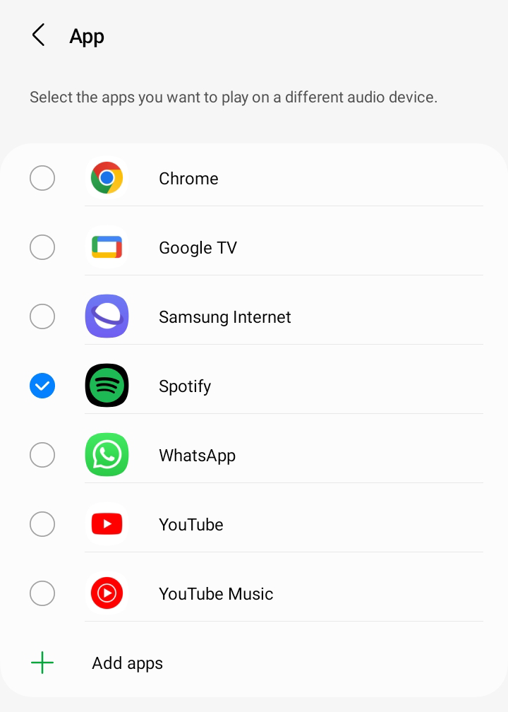 Liste des applications disponibles pour jouer sur différents appareils audio