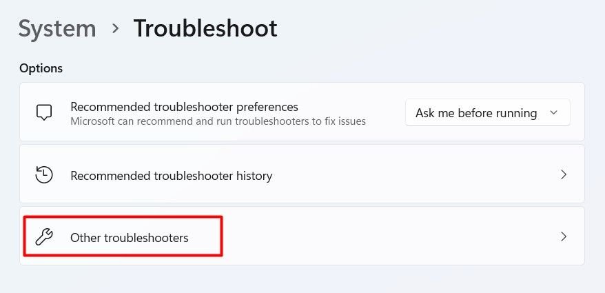 Autre option de dépannage dans l'application Paramètres