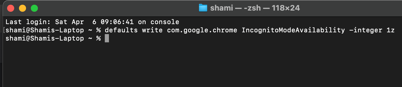 Désactivation de la navigation privée dans Chrome sur macOS.