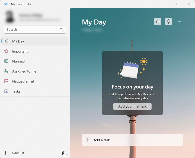 La page de destination Microsoft To Do, appelée « Ma journée ».
