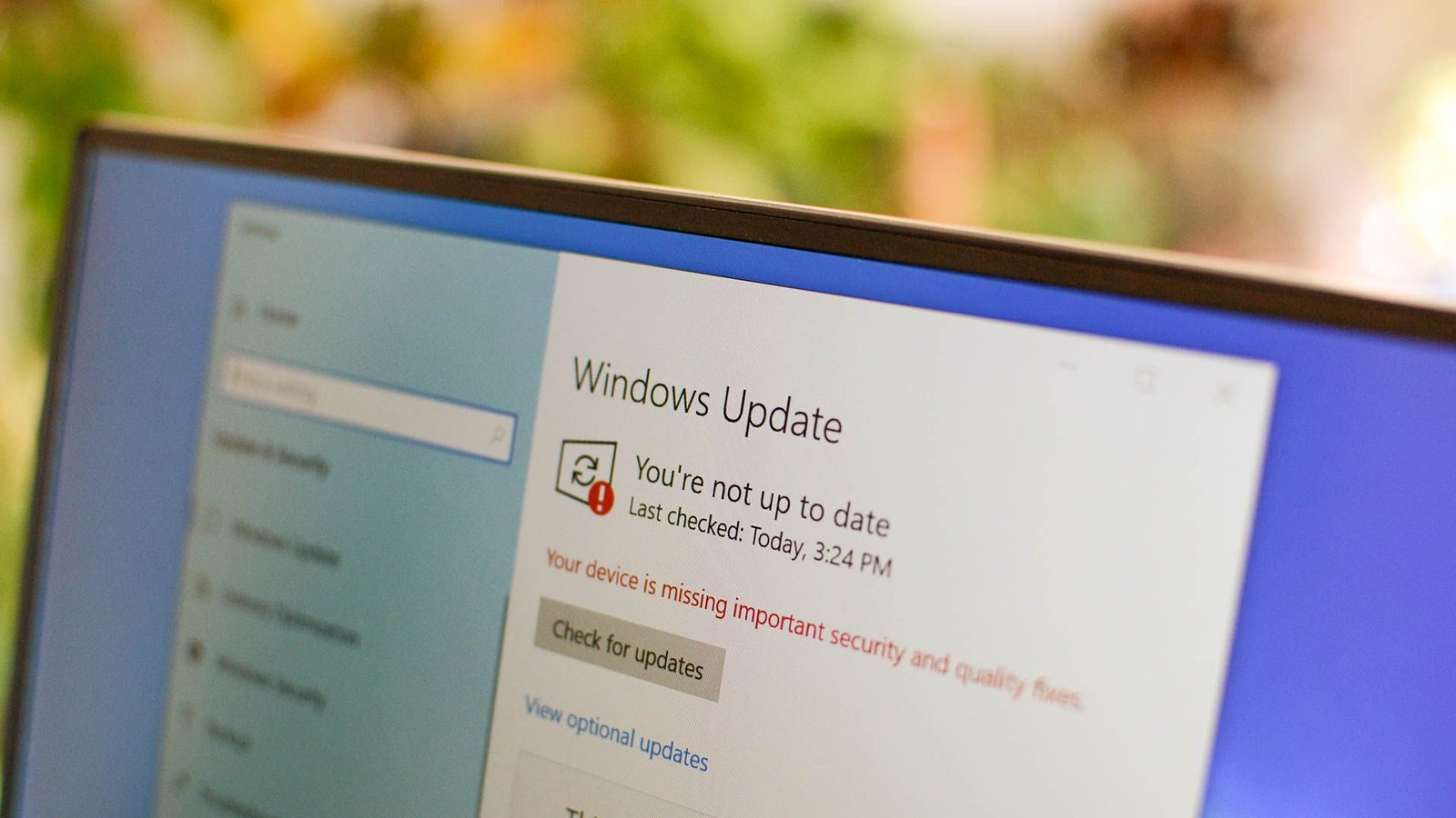 L'écran Windows Update vous avertit que votre PC n'est pas à jour. 