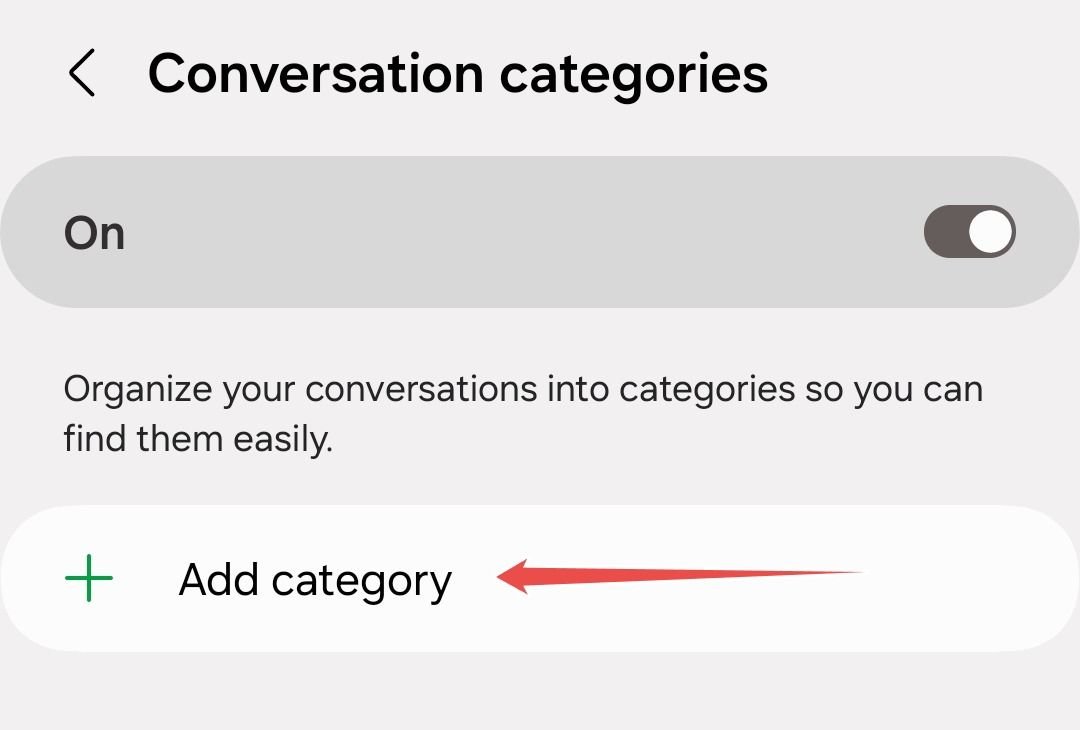 Ajout d'une catégorie de conversation dans Samsung Messages