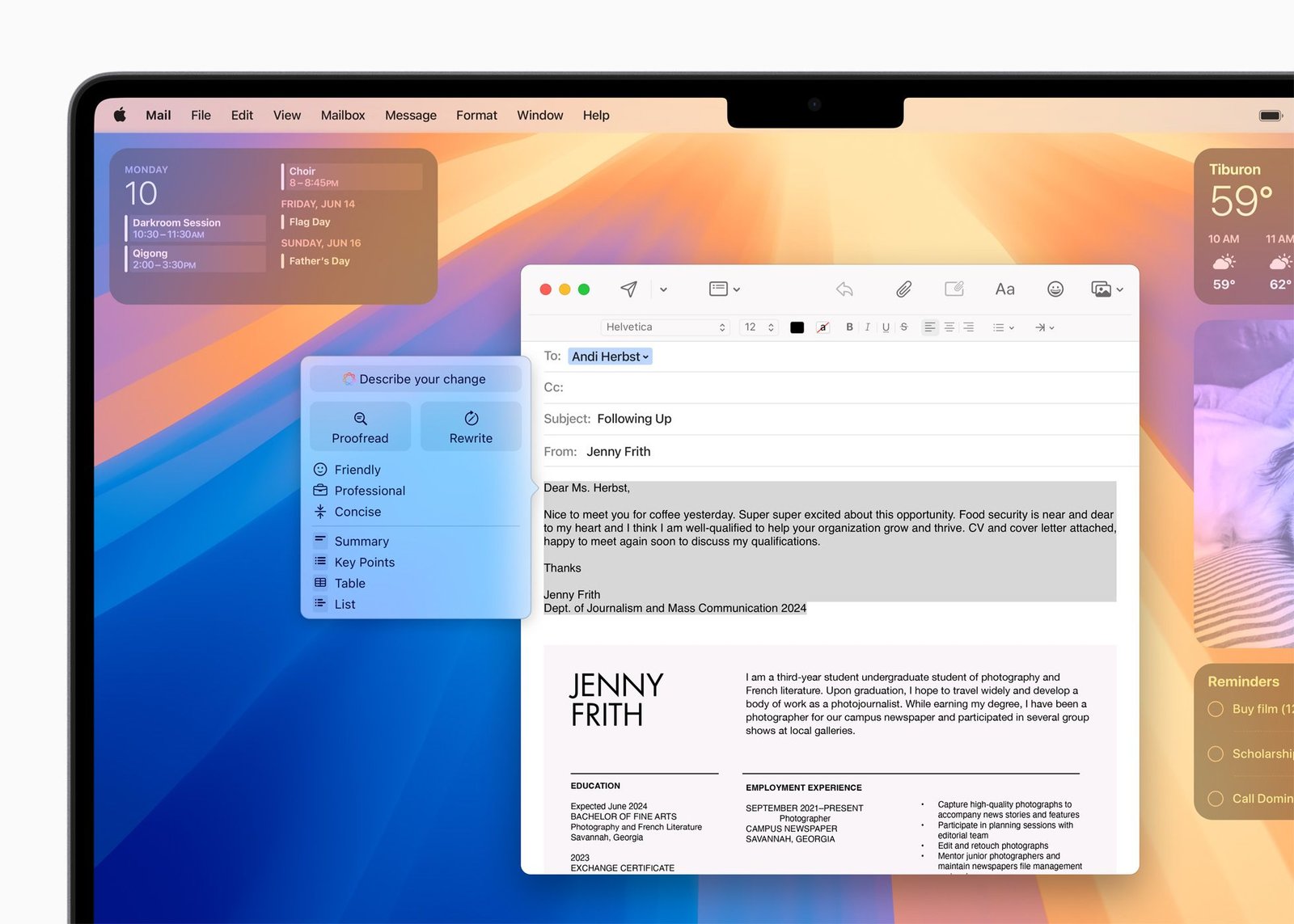 Écrire un e-mail avec l'IA dans Apple Mail.