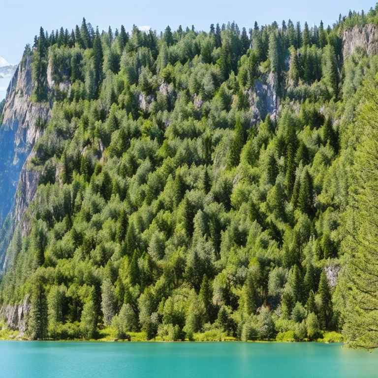 L'IA a généré un code QR en forme de forêt et de lac à flanc de montagne.