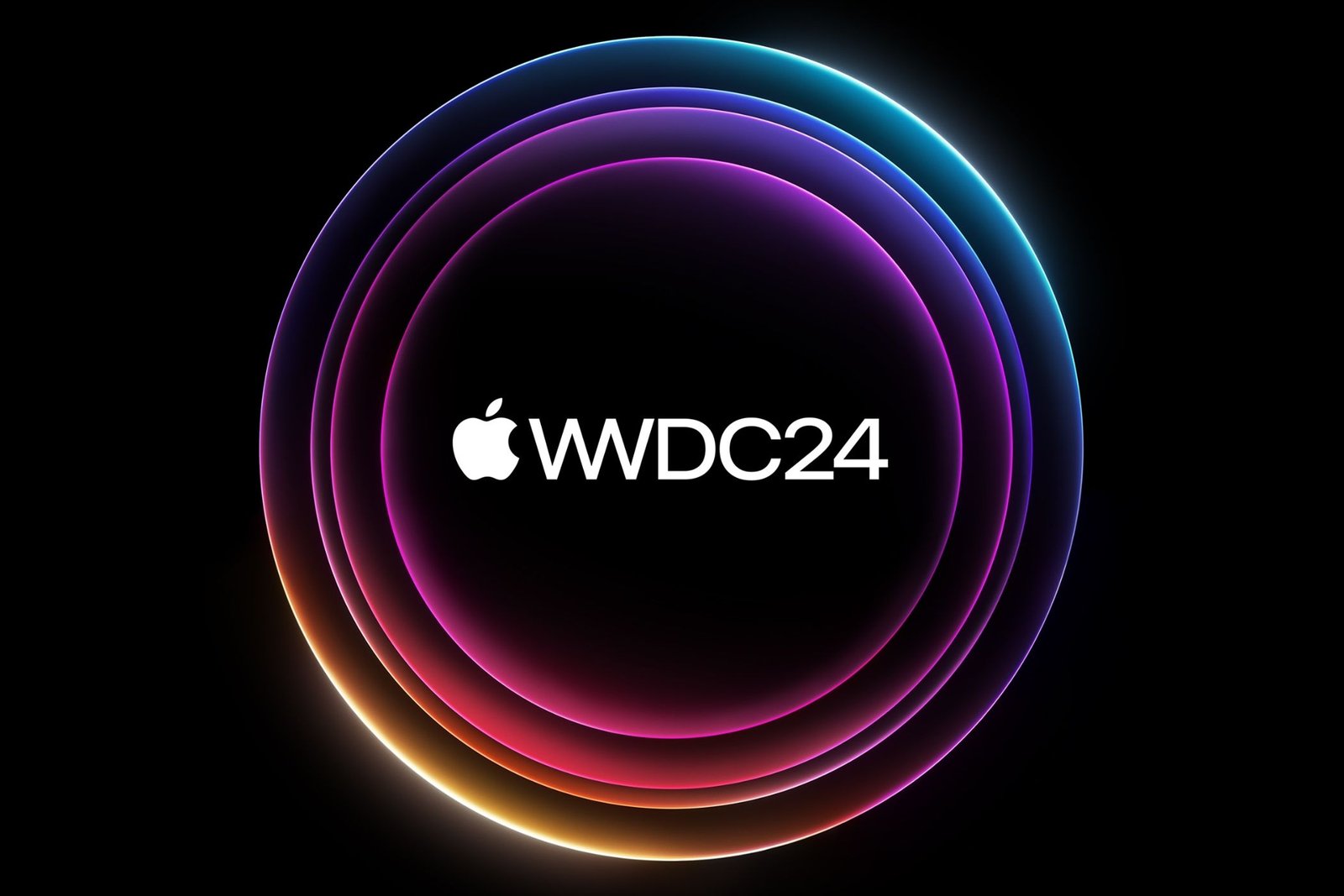 Contour coloré du siège d'Apple Park avec le logo Apple WWDC 2024.