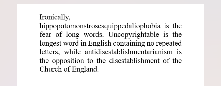 Un document Word contenant des mots longs sans trait d'union.