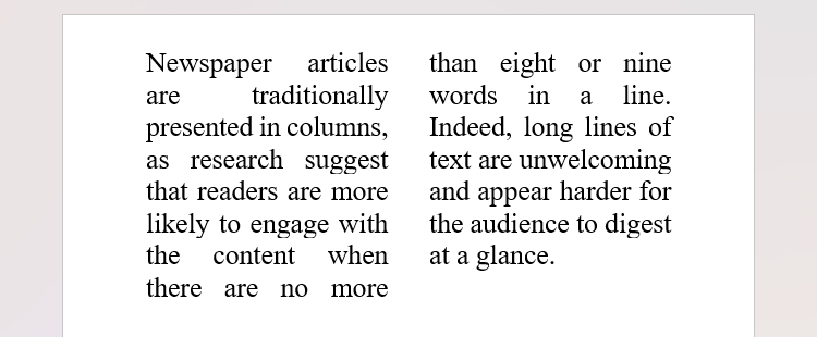 Texte de journal sans trait d'union dans Microsoft Word.