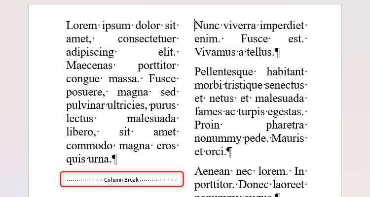 Un saut de colonne dans Microsoft Word.