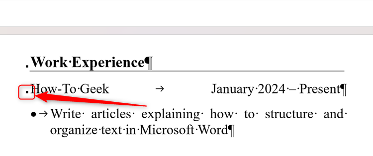 Un document Word contenant des lignes de texte affectées par le paramètre Conserver avec le suivant.