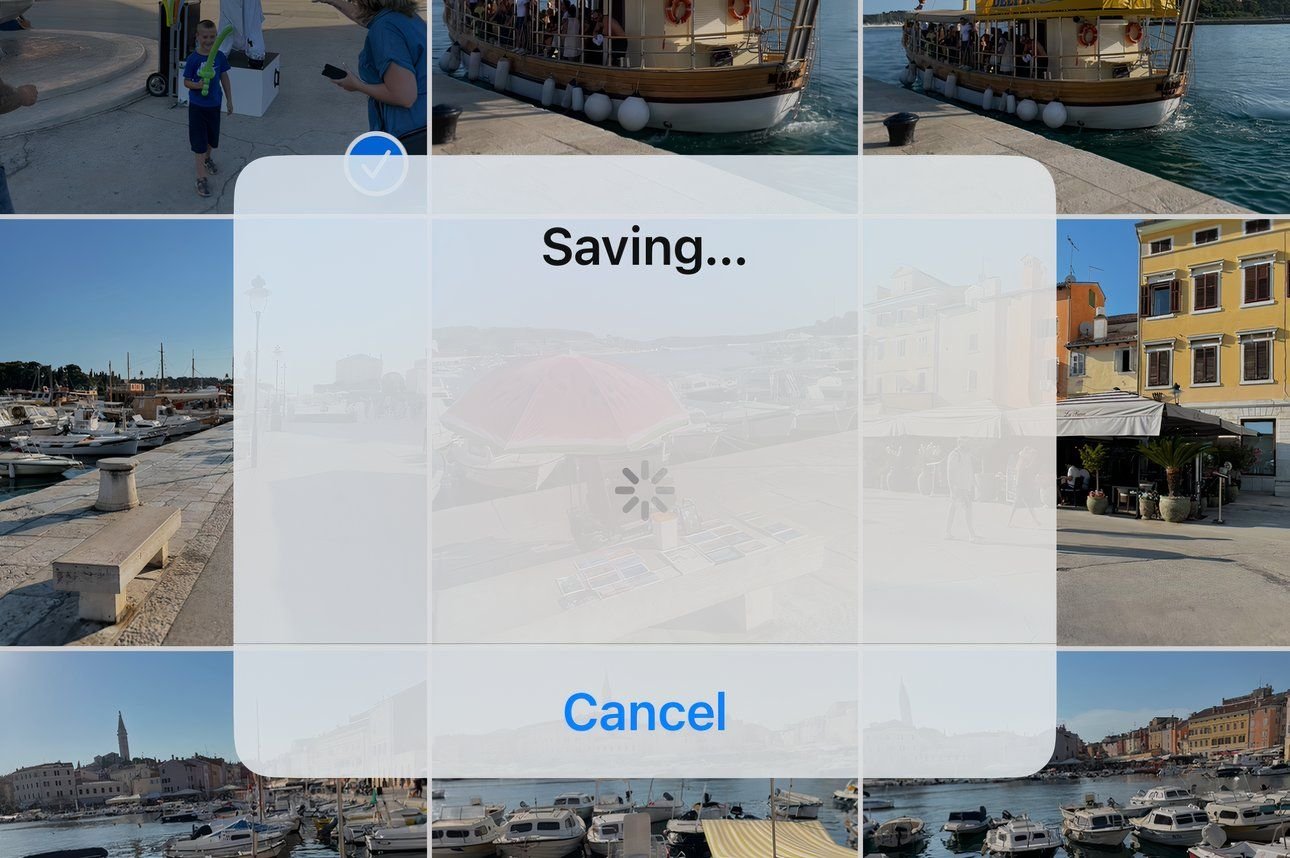 Une superposition dans l'application Photos de l'iPhone affichant un "Économie" message.