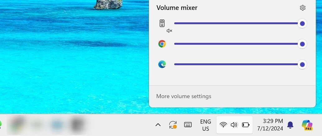 Accès au mélangeur de volume à partir du menu son dans la barre d'état système.