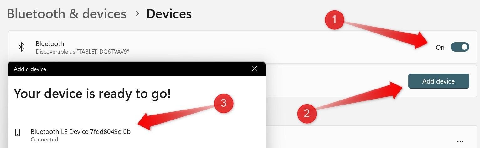 Associez un appareil via Bluetooth dans l’application Paramètres Windows.