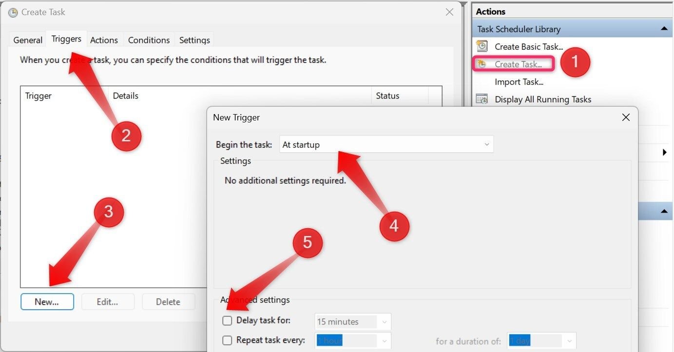 Configuration d'un déclencheur pour une tâche dans le planificateur de tâches.
