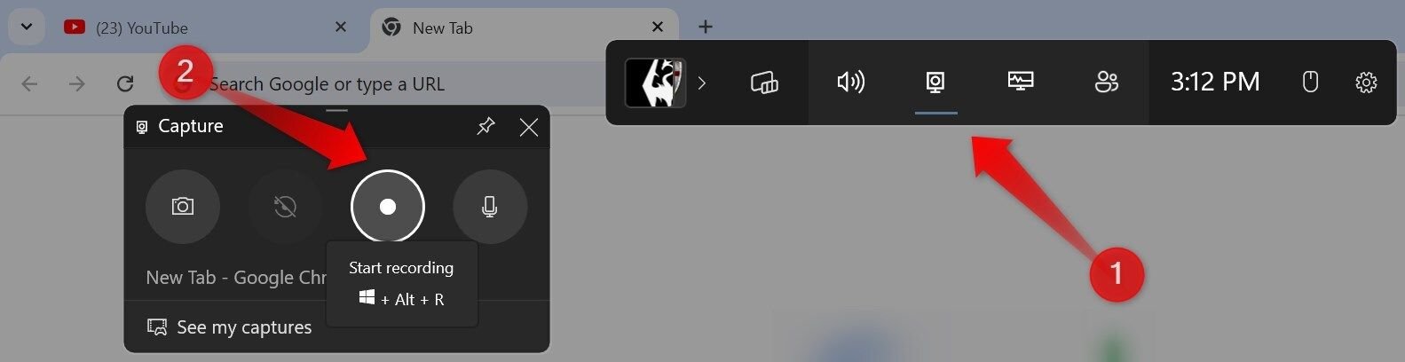 Enregistrement d'un écran avec la barre de jeu sous Windows.