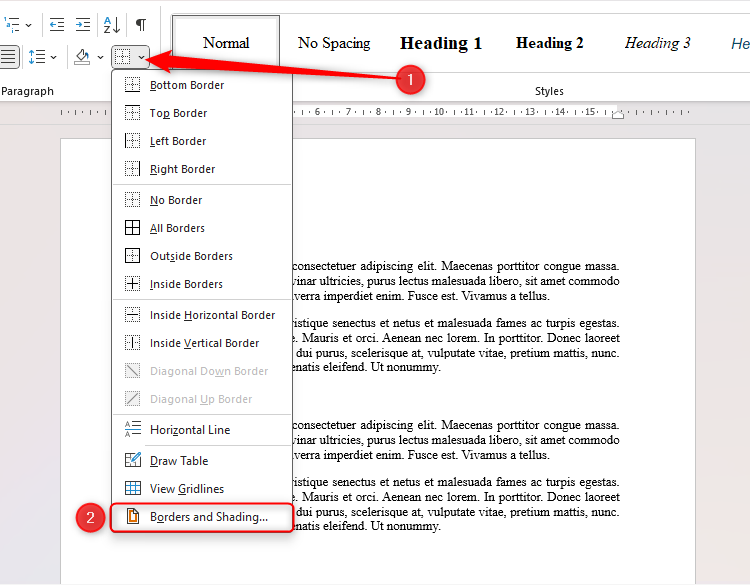 Bordures et trames dans Microsoft Word.