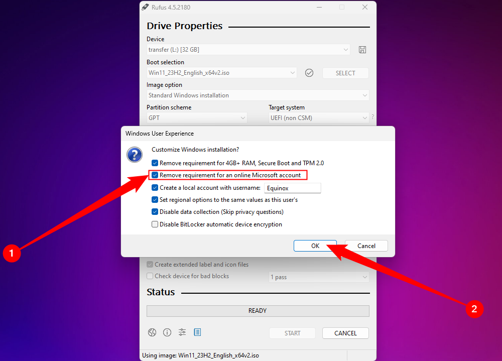 Désactiver l'exigence de compte Microsoft via Rufus. 