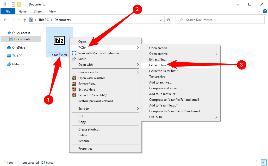 Extraction d'un fichier RAR avec 7-Zip. 