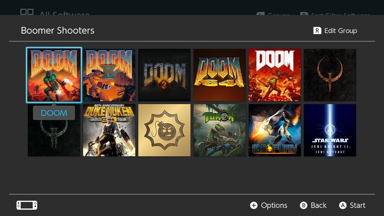 Collection Boomer Shooter sur Nintendo Switch comprenant plusieurs jeux DOOM, Serieous Sam, Duke Nukem, Turok, Quake et plus encore.