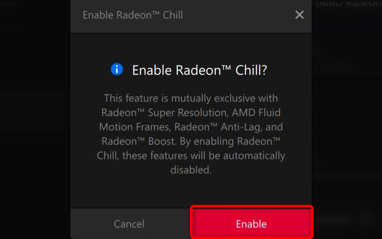Activation de Radeon Chill dans le logiciel AMD. 