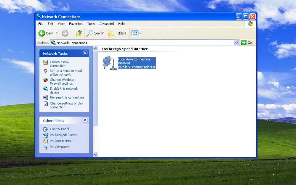 Un adaptateur Ethernet désactivé affiché sur une machine Windows XP