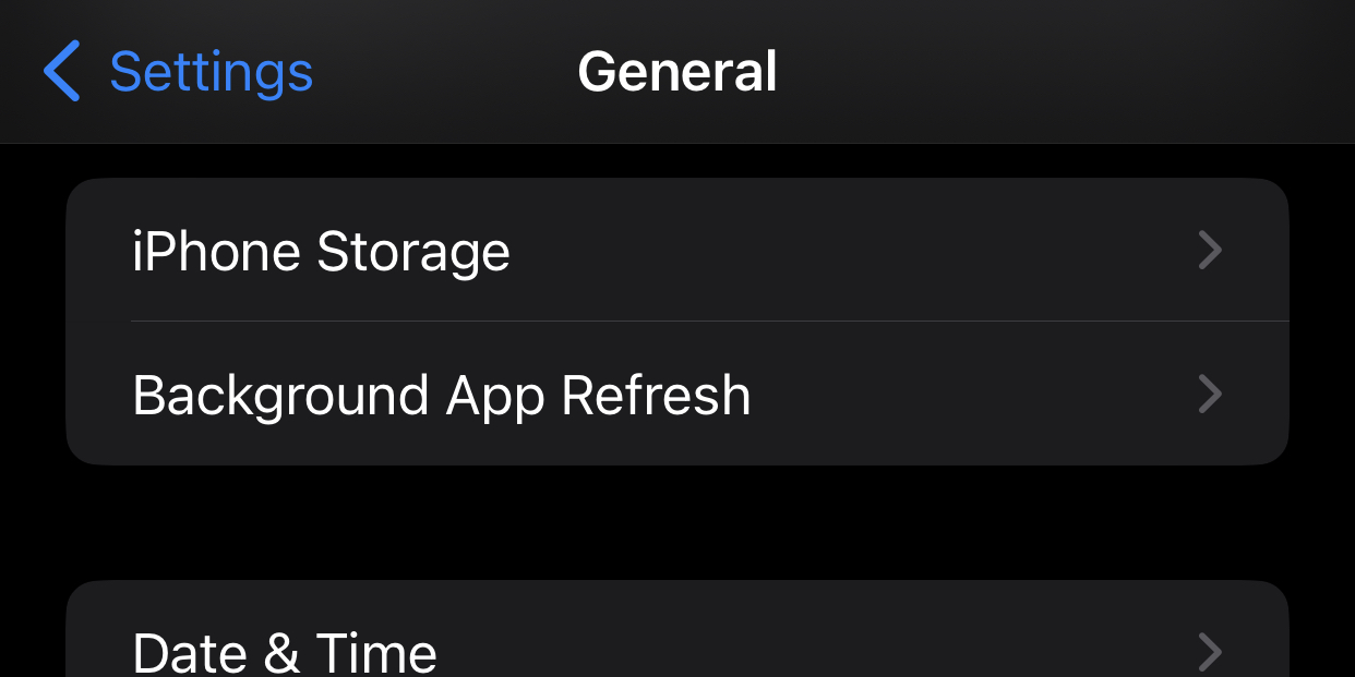 Le "Actualisation de l'application en arrière-plan" option dans les paramètres généraux sur iPhone.