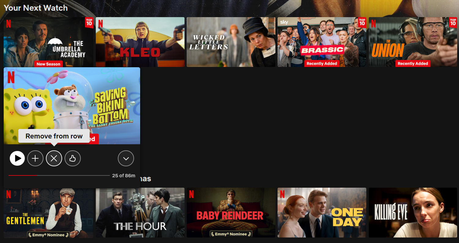 Netflix est supprimé de la ligne Continuer à regarder.