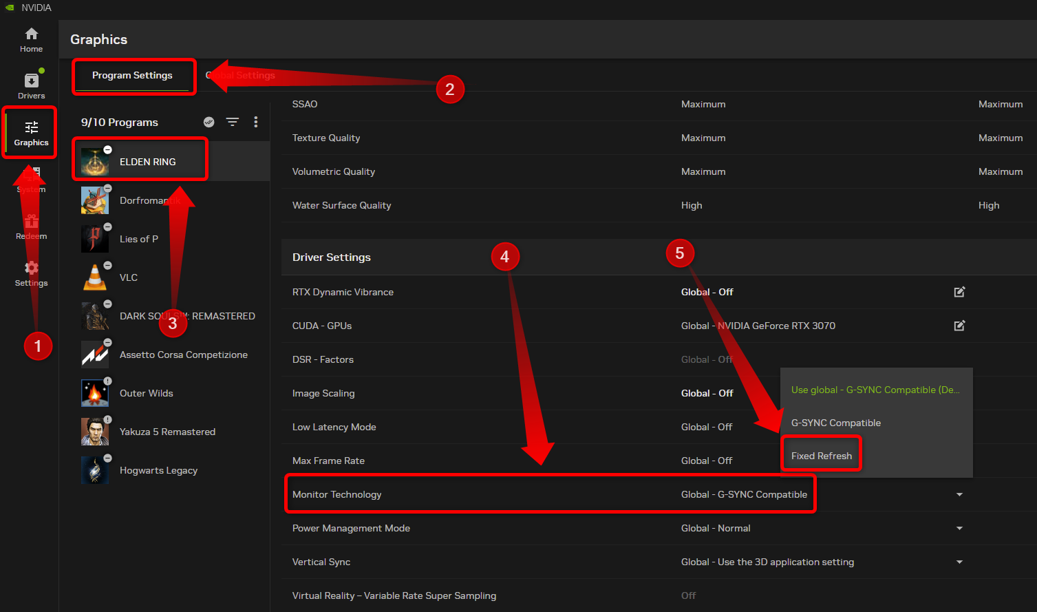 Onglet Paramètres graphiques dans l’application NVIDIA. 