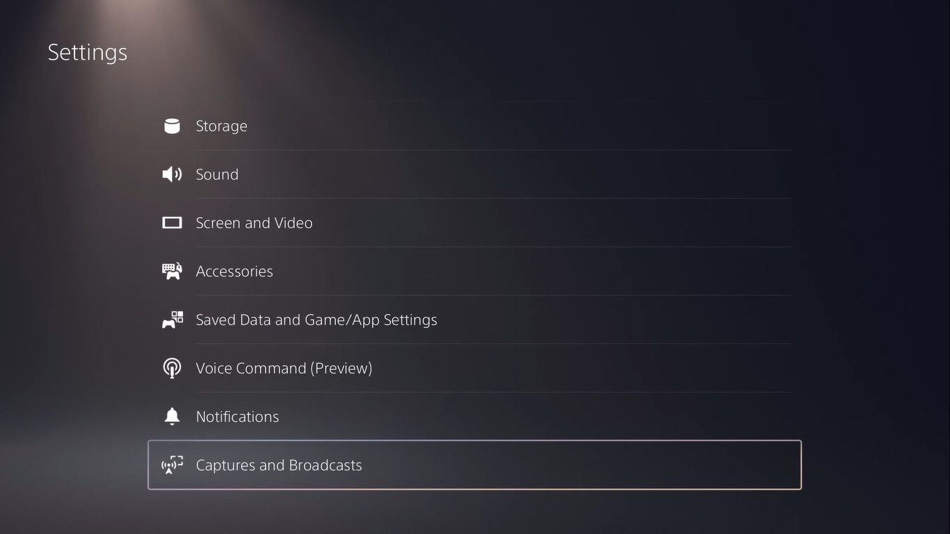 Capture d'écran du menu des paramètres de la PS5 avec "Captures et diffusions" choisi.