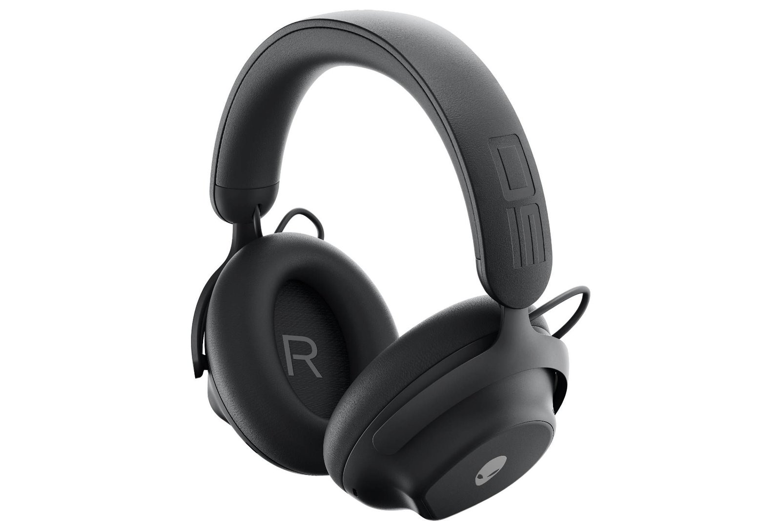 Le casque sans fil Alienware Pro avec la lettre R visible dans un seul cache-oreille
