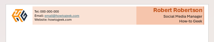 Un papier à en-tête réalisé dans Microsoft Word à l'aide d'un tableau.