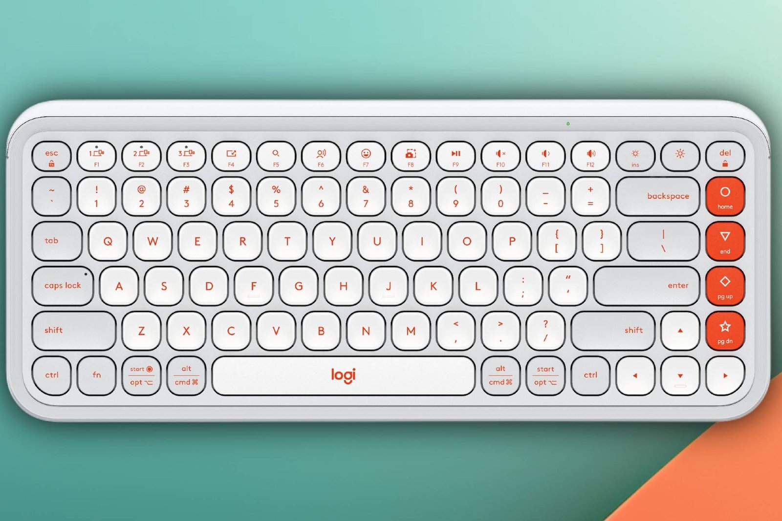 Touches Logitech POP Icon sur fond vert et orange