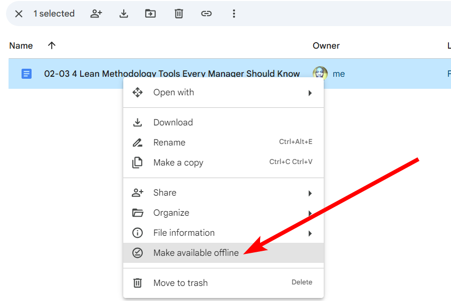 Faire un fichier hors ligne dans Google Drive.