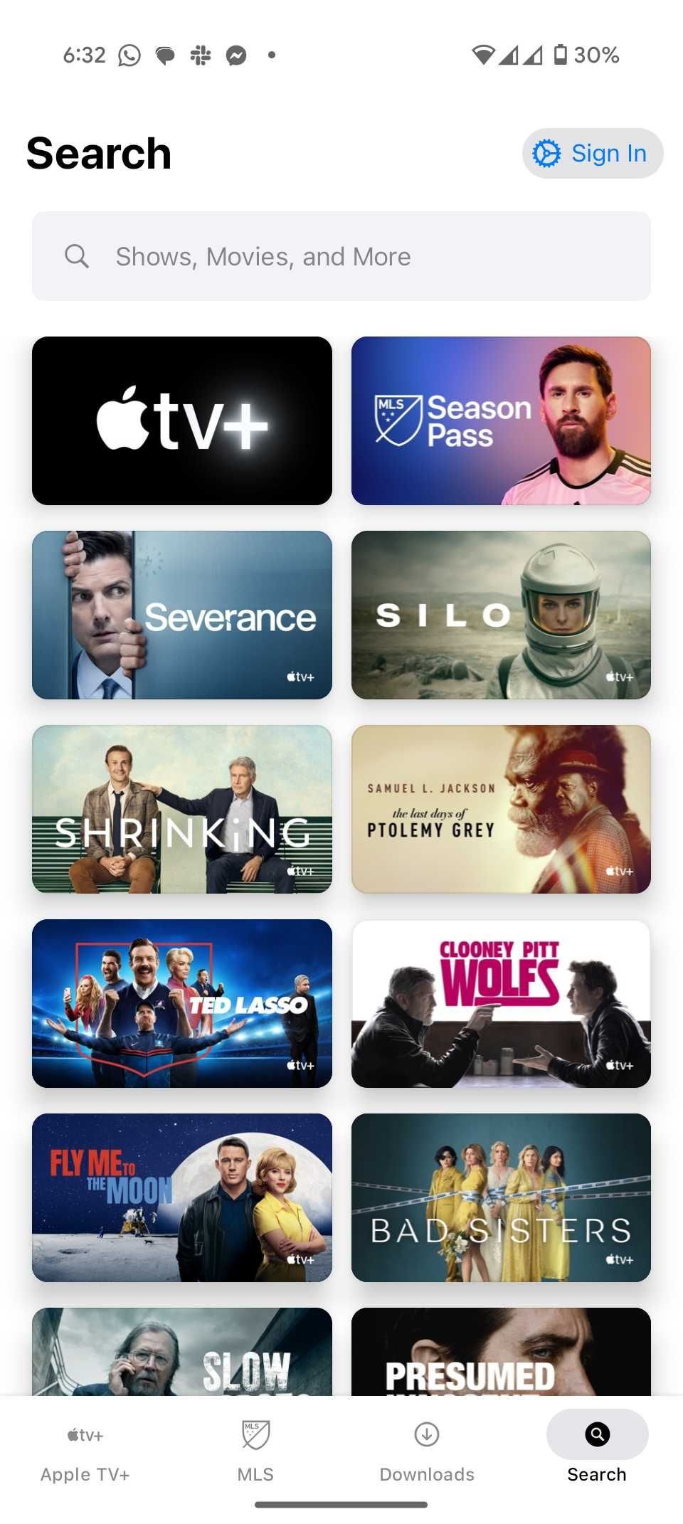 Capture d'écran d'Apple TV + sur Android