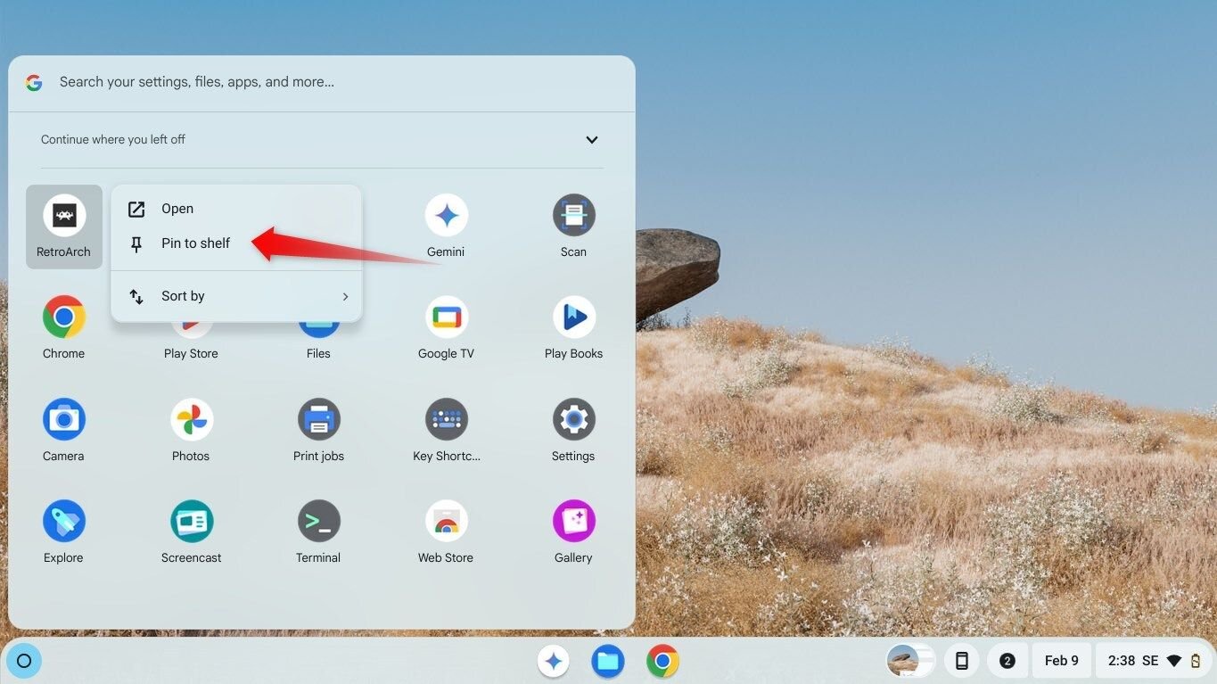 Épingler une application fréquemment utilisée sur l'étagère sur Chromeos.