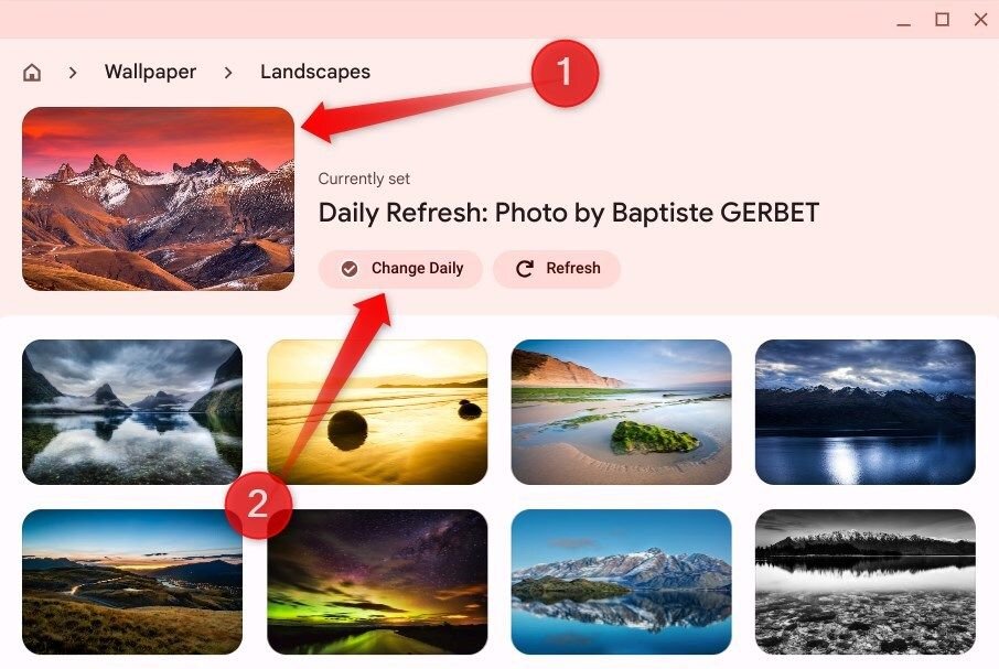 Sélection d'un fond d'écran et le régler pour changer quotidiennement dans Chromeos.