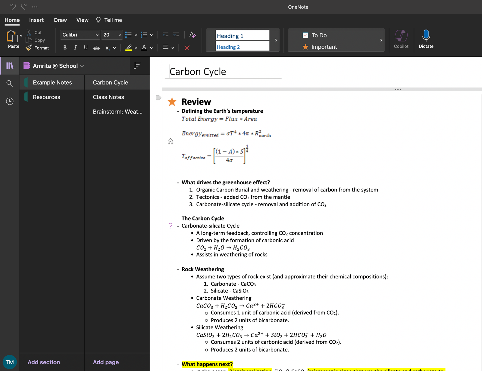 Interface de Microsoft OneNote sur l'application Mac Desktop.