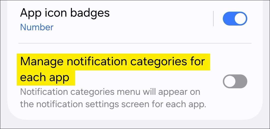 Catégories de notification dans une UI 7.