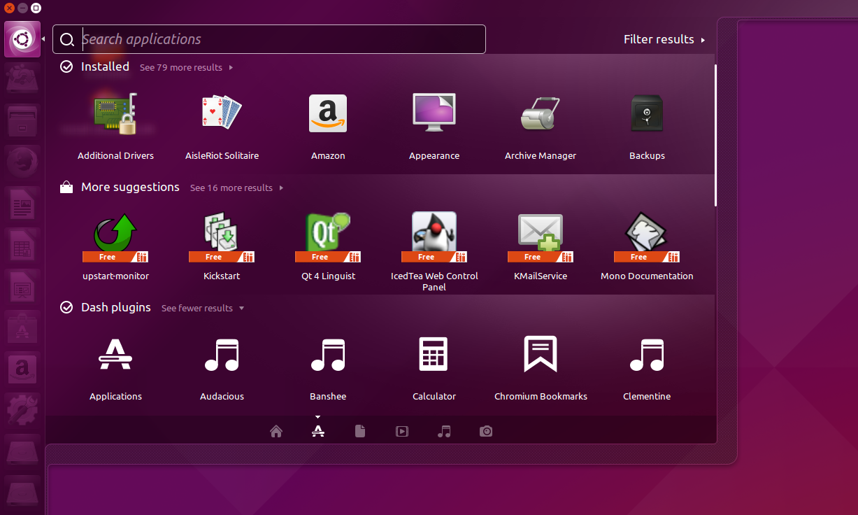 Le tableau de bord dans Ubuntu 15.04.