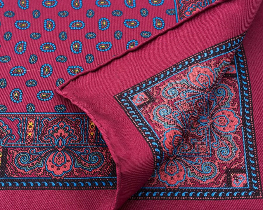Vin Red Small Paisley Silk Pocket Square