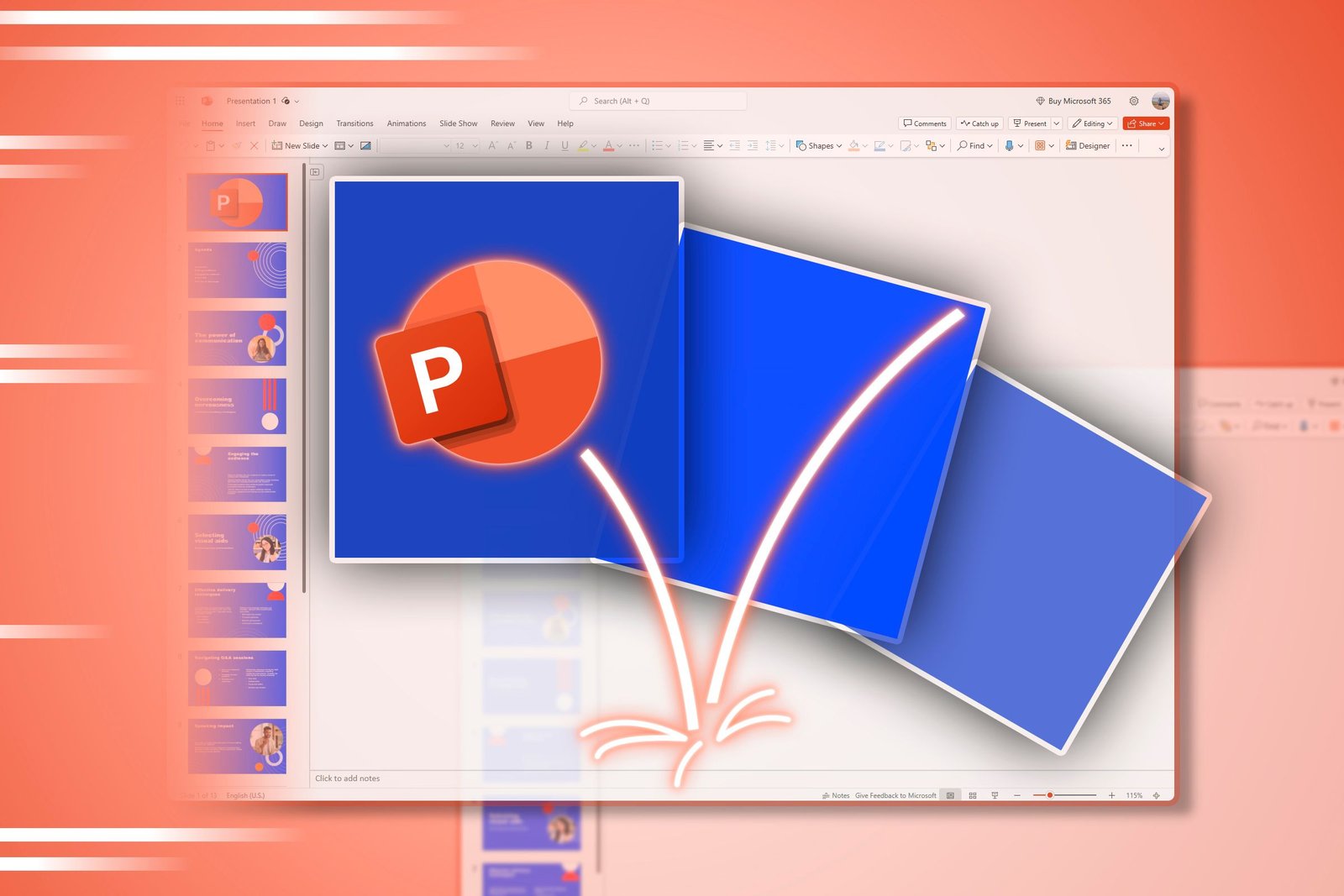 PowerPoint Window avec quelques transitions et animations.