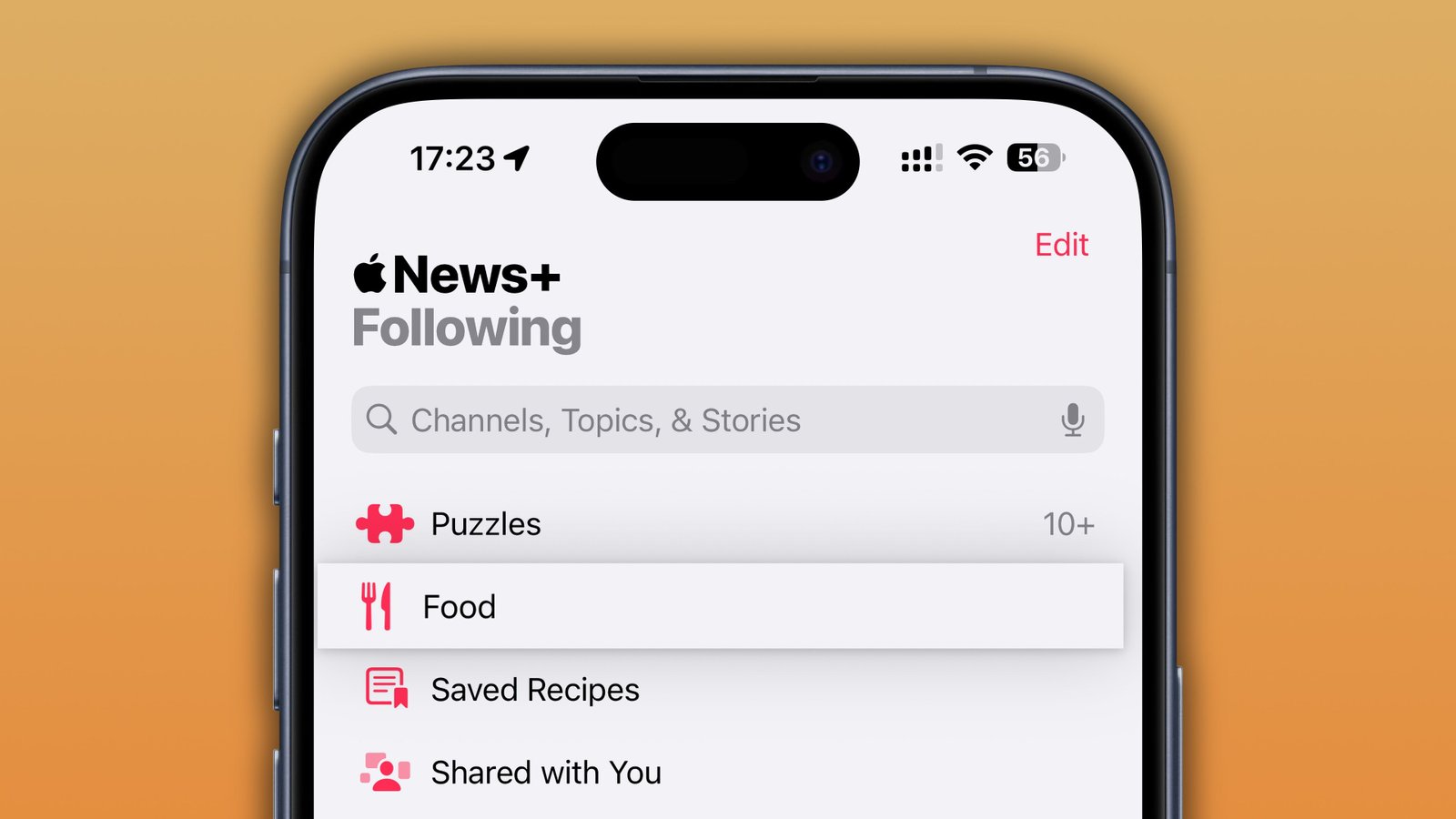 Application de nouvelles iOS 18.4 suivant la section alimentaire TAB sélectionnée
