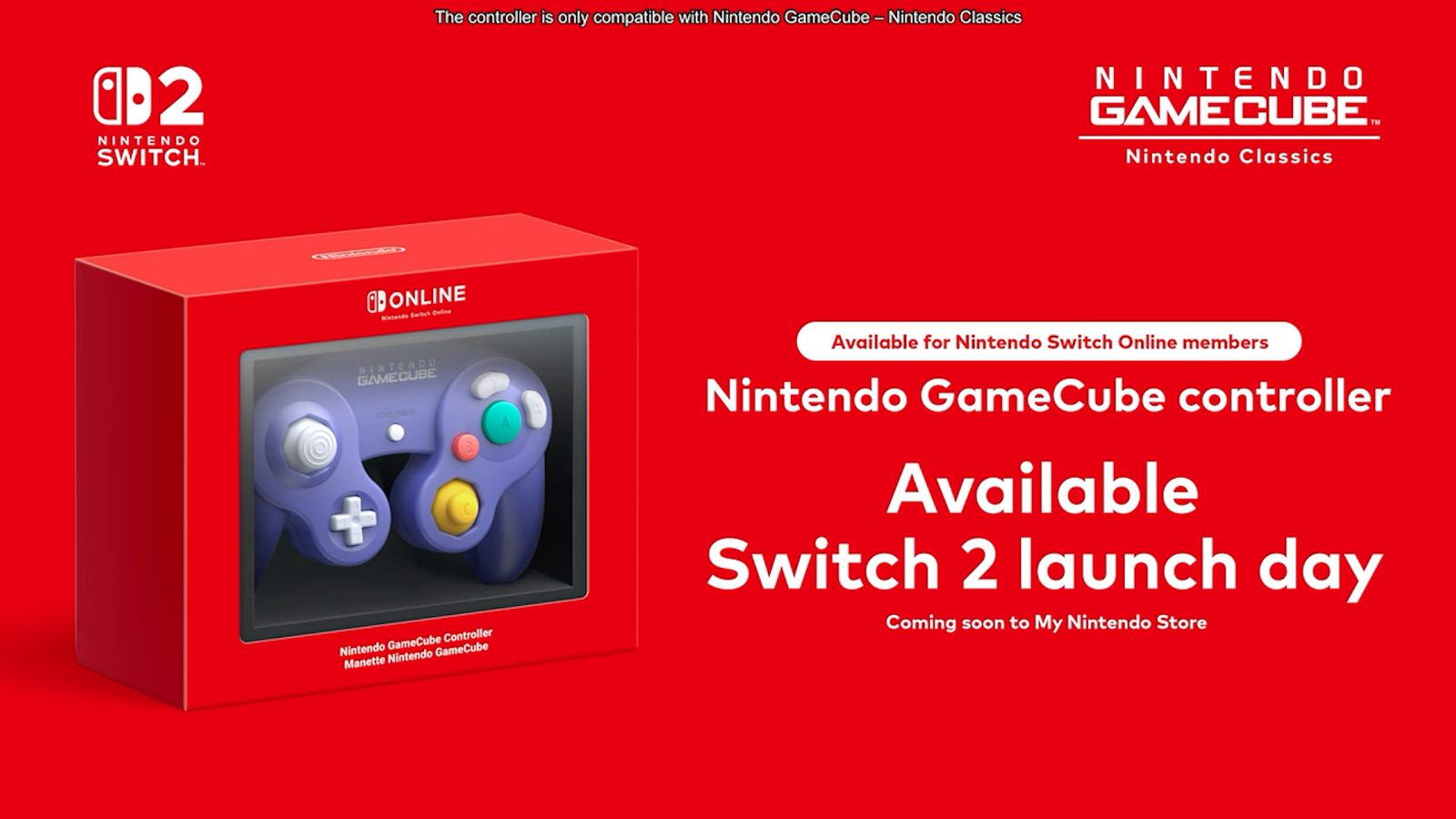 Annonce de contrôleur Nintendo GameCube Nintendo avec avertissement de compatibilité.