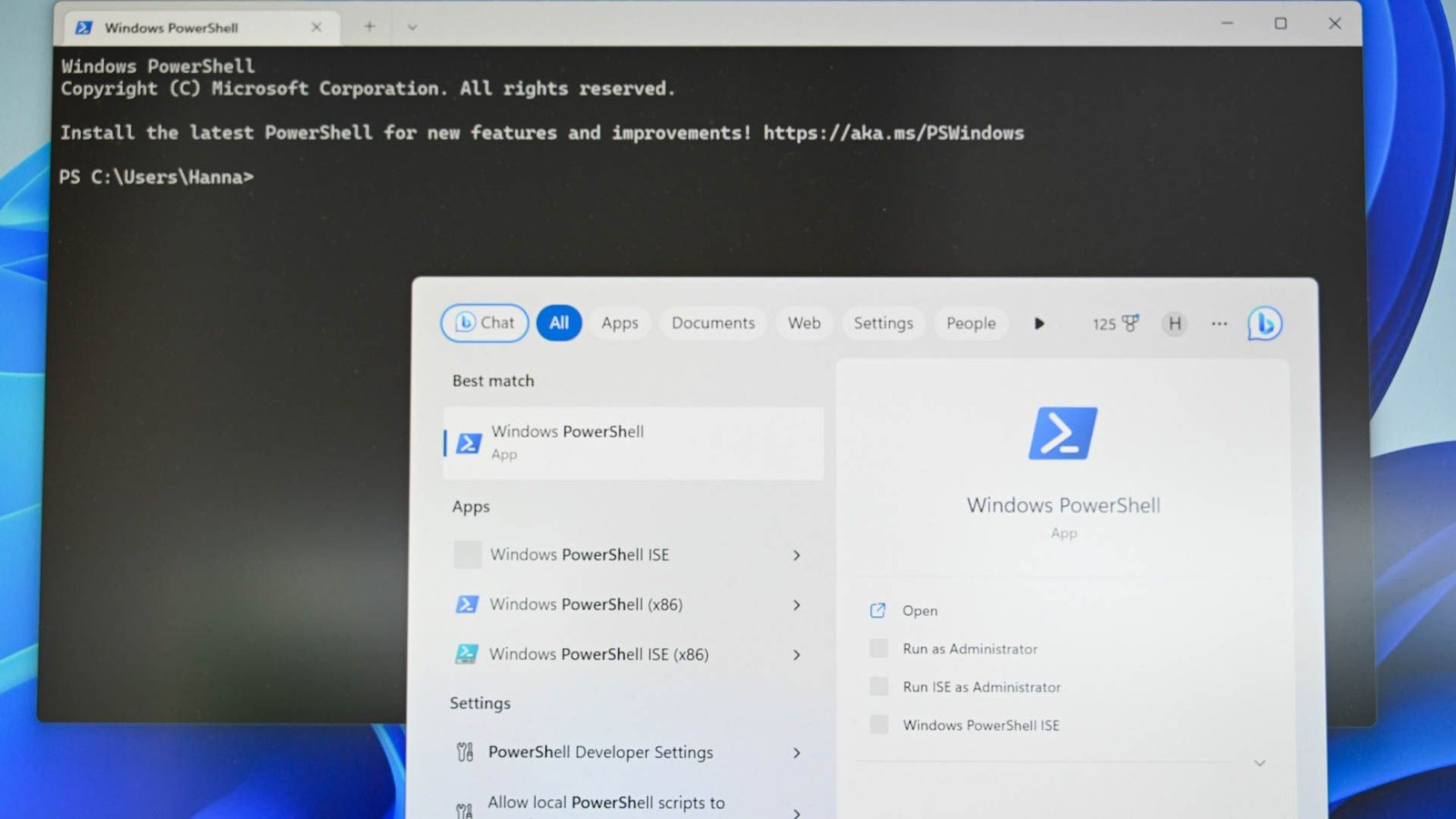 PowerShell ouvre dans Windows 11