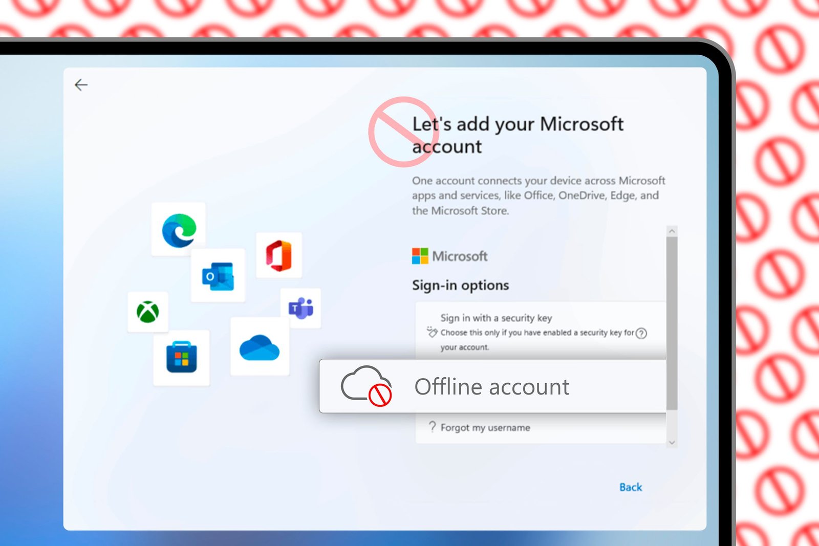 Fenêtre Windows 11 pour ajouter un compte Microsoft.
