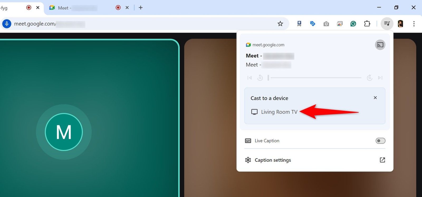 Un dispositif de coulée mis en évidence dans Google Meet.