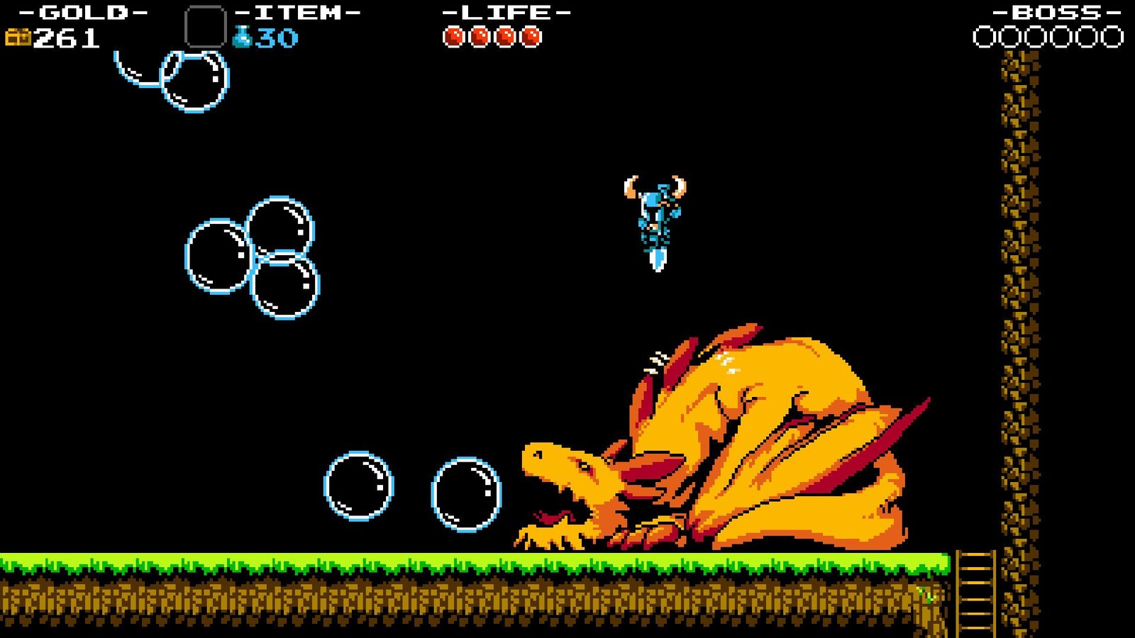 Capture d'écran officielle de Shovel Knight de Bubble Dragon Boss Battle.