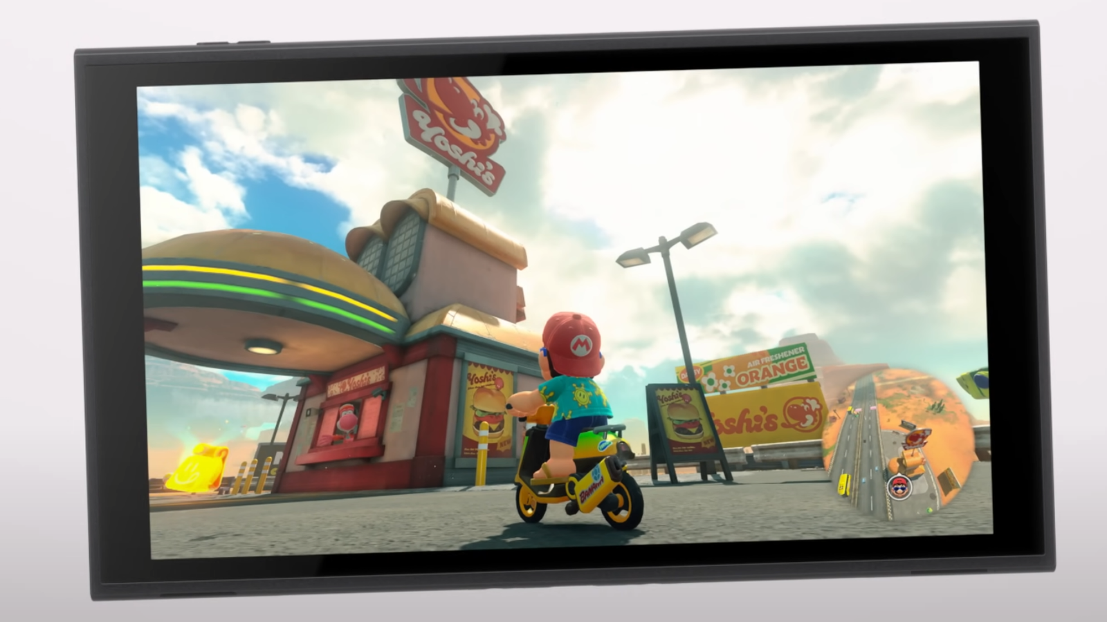 Écran de commutation 2 montrant Mario sur un scooter.