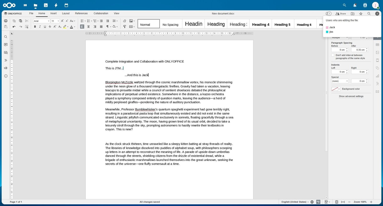 Collaboration de document NextCloud dans le document uniquement Office